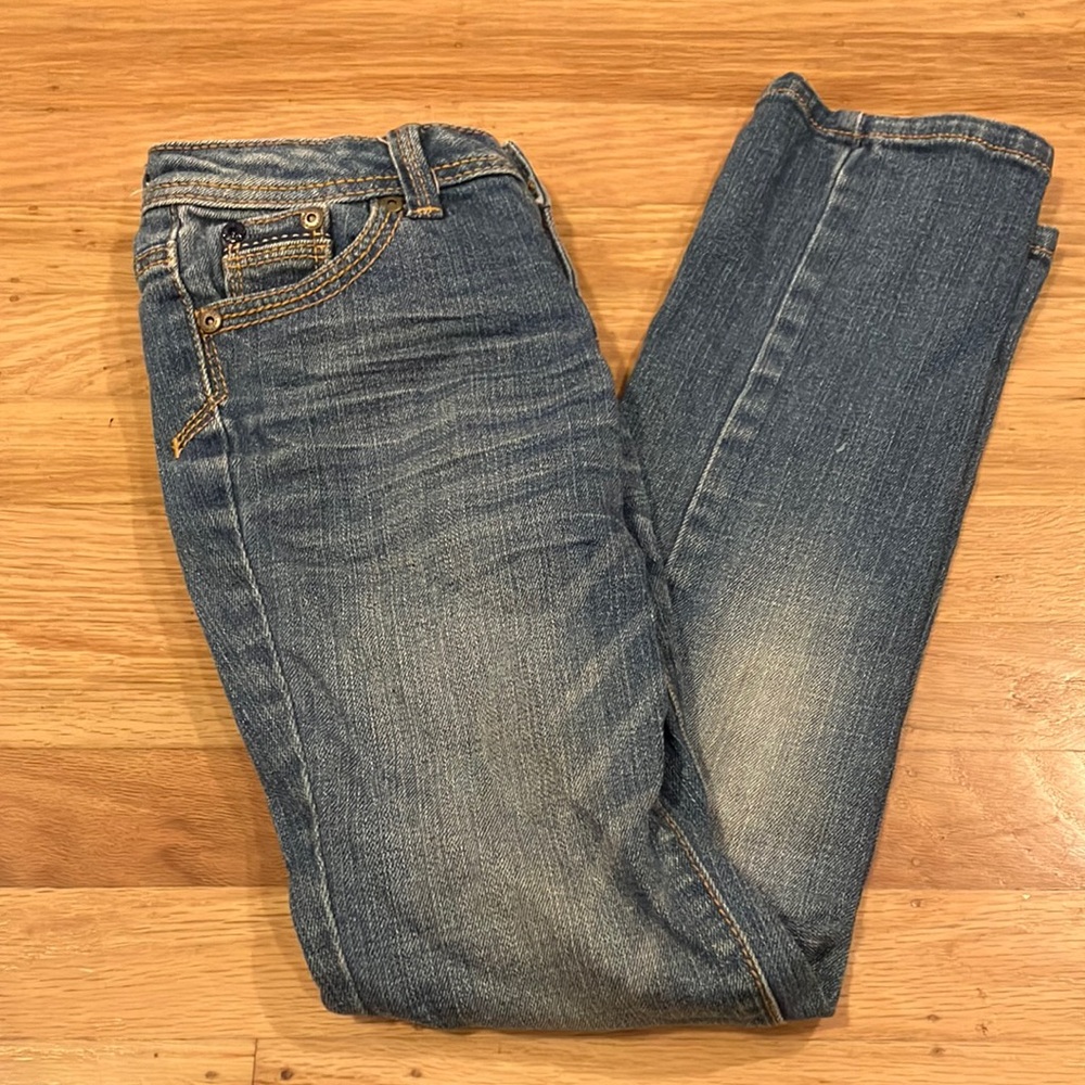 Justice Blue Straight Leg Jeans with Vintage Fade